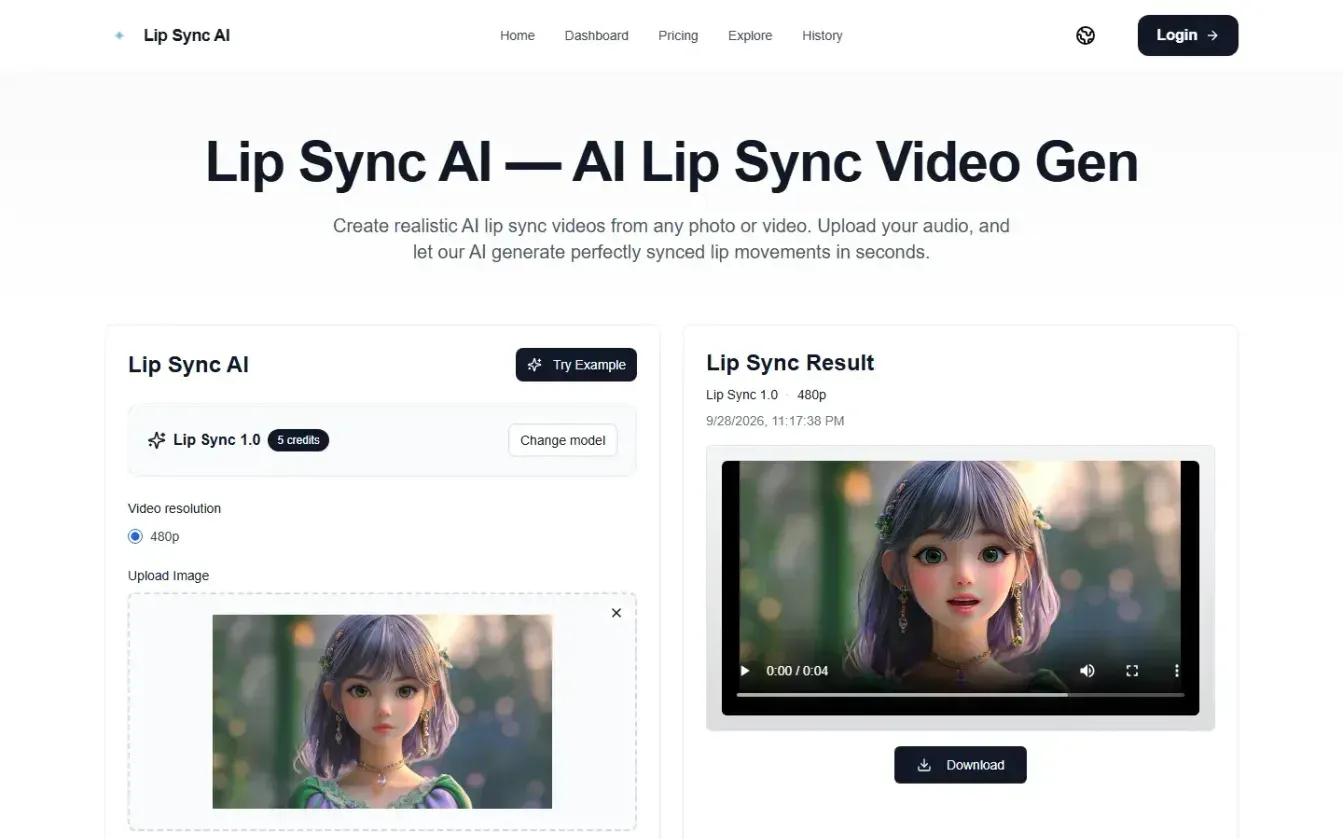 Lipsyncai — Dashboard page