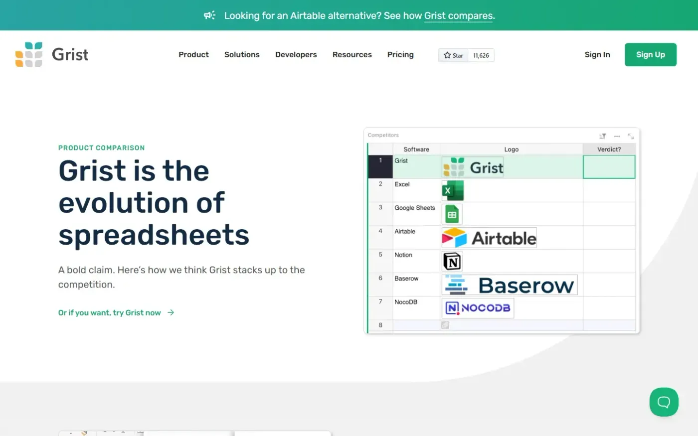 Getgrist — Grist product comparison page
