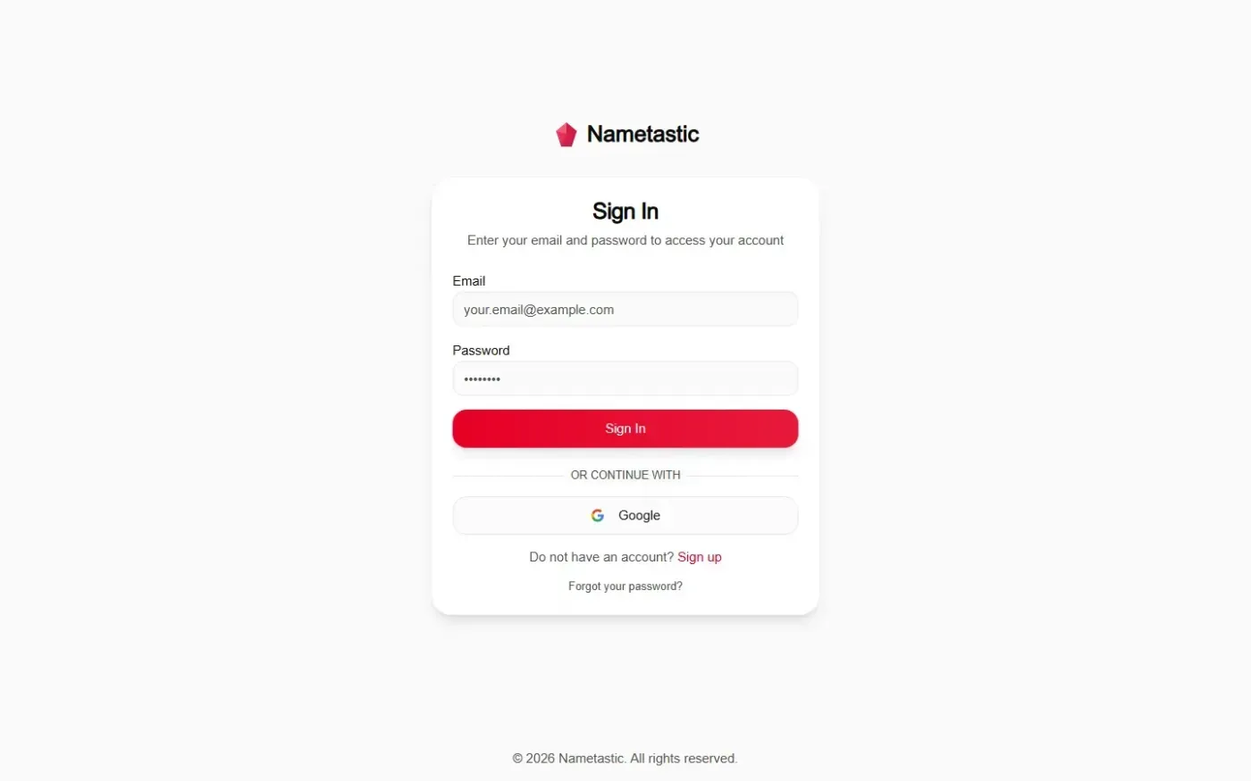 Nametastic — Saved domains page