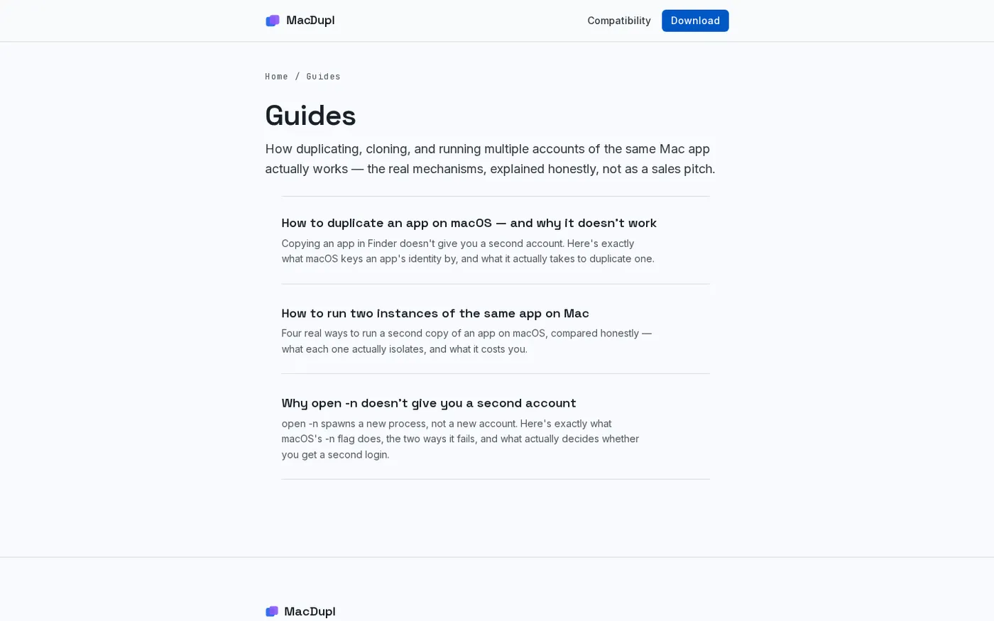MacDupl — Clone any Mac app into a fully isolated instance — Guides page
