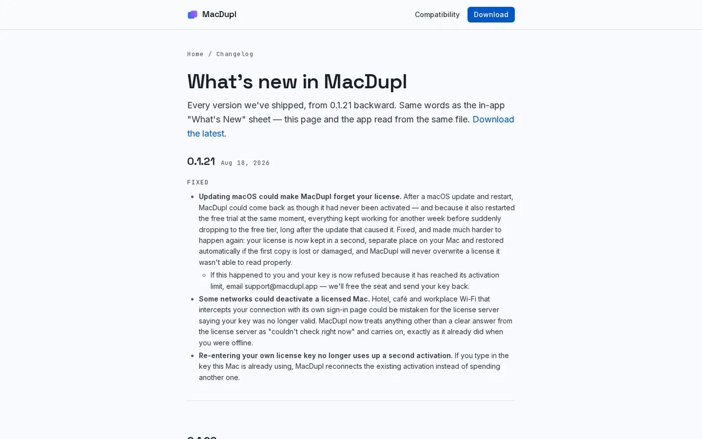 MacDupl — Clone any Mac app into a fully isolated instance — Changelog page