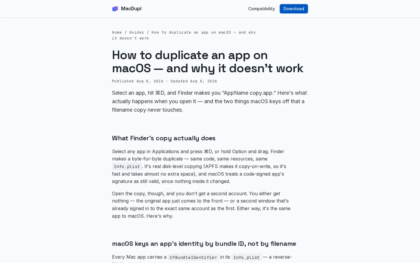 MacDupl — Clone any Mac app into a fully isolated instance — Guides page