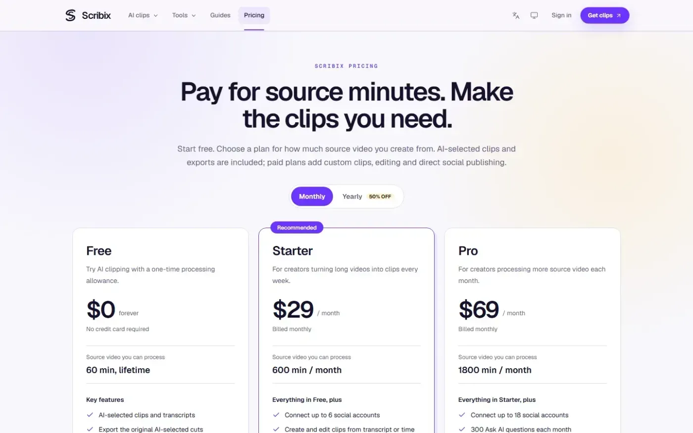 Scribix — Pricing page