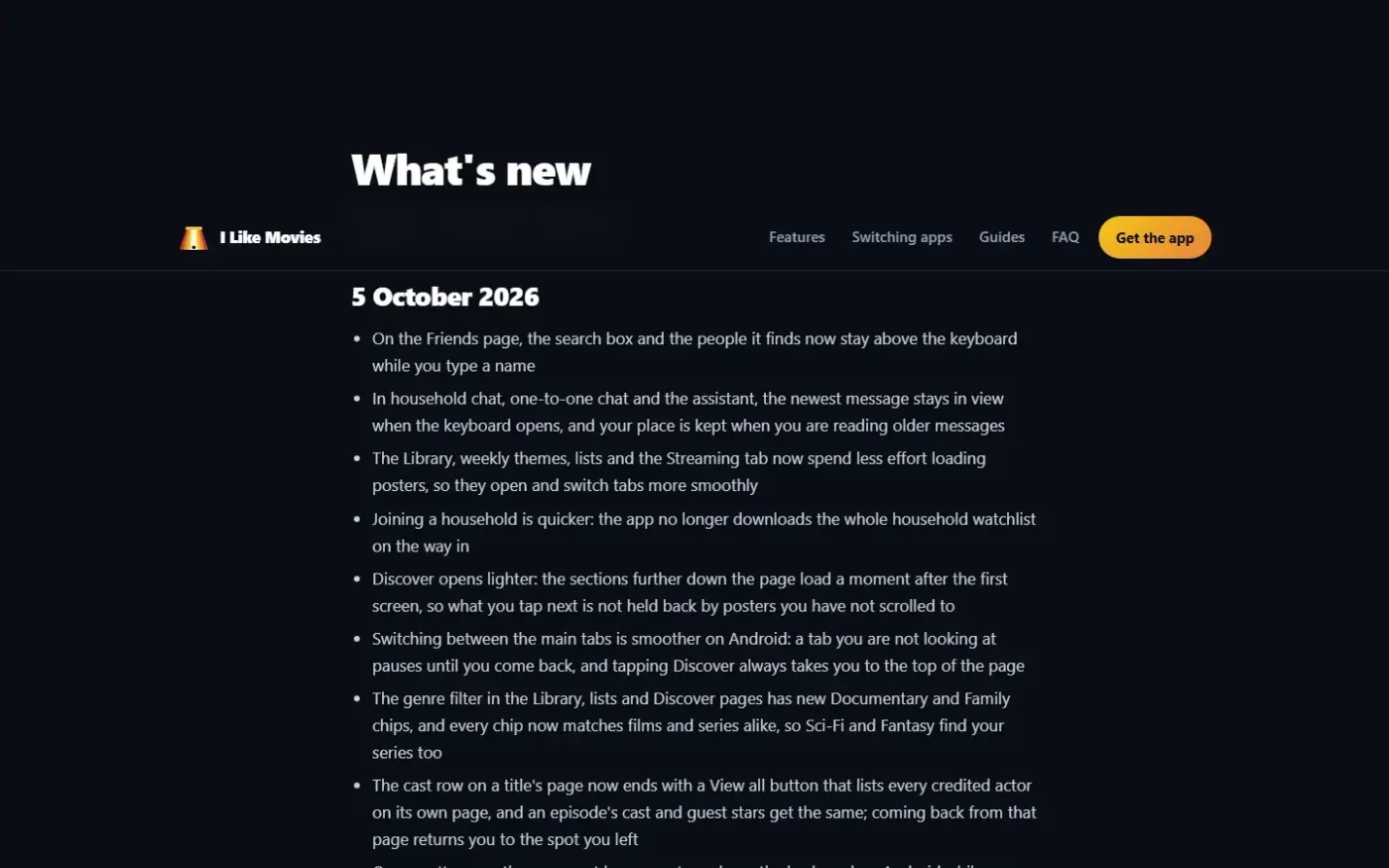 Ilikemovies — Changelog page