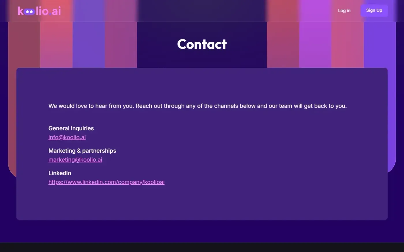 Koolio — Contact page