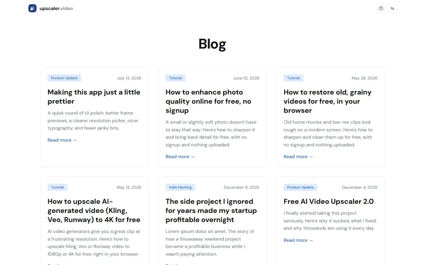 Upscaler — Blog page