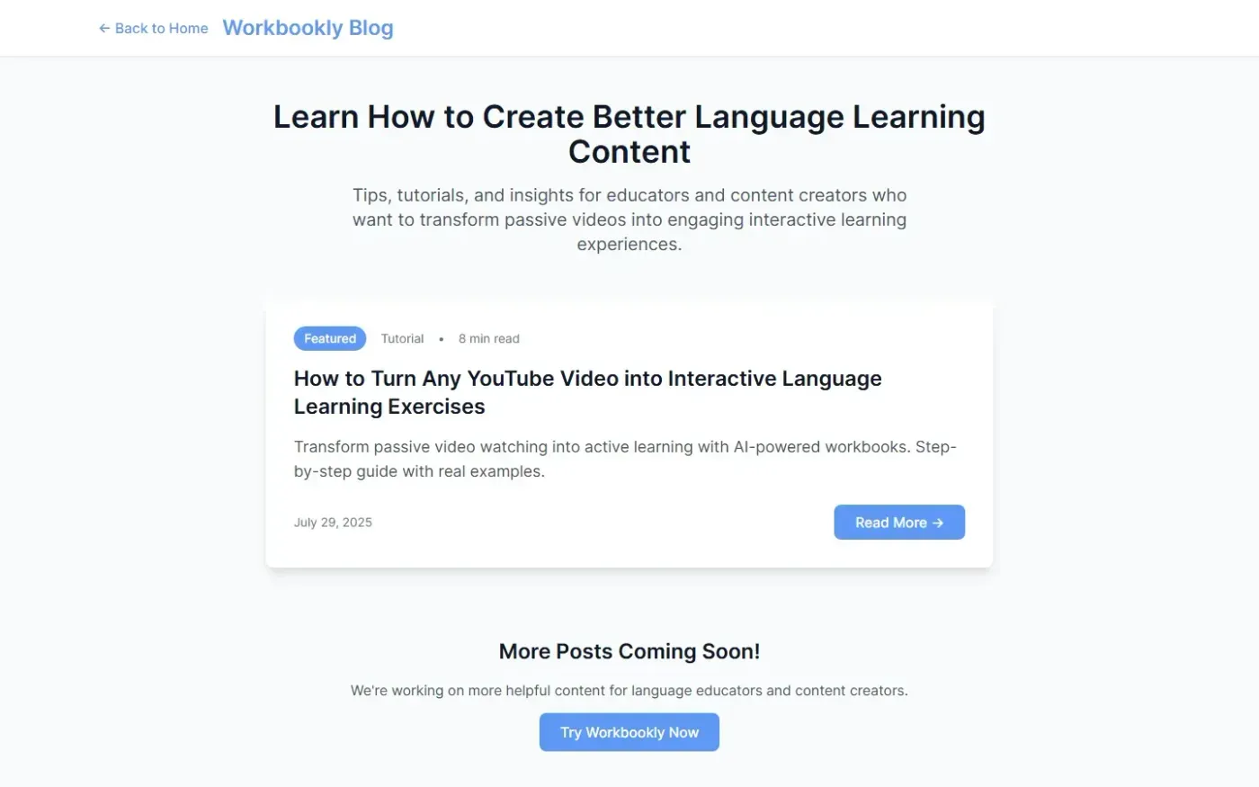 Workbookly — Blog page