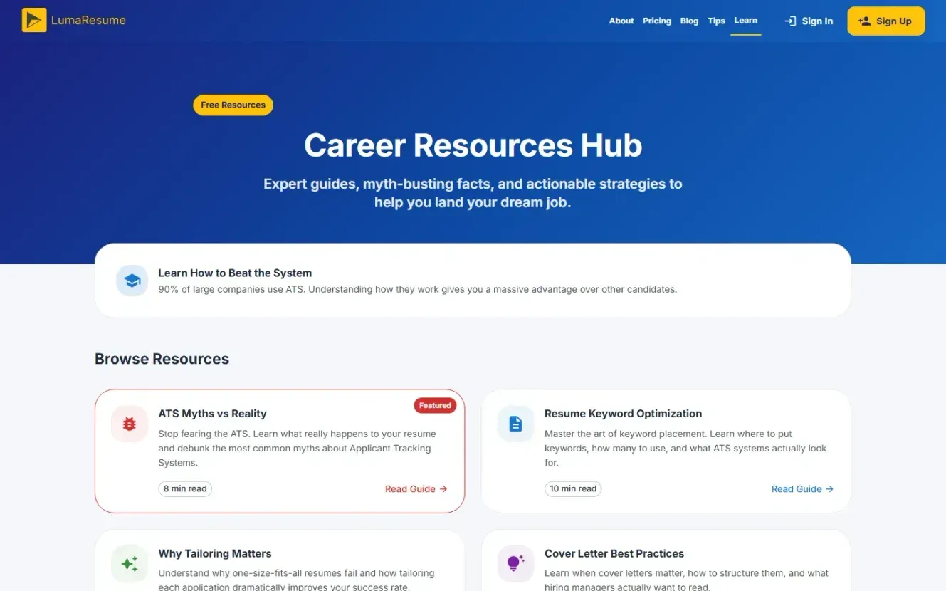 Lumaresume — Learn page