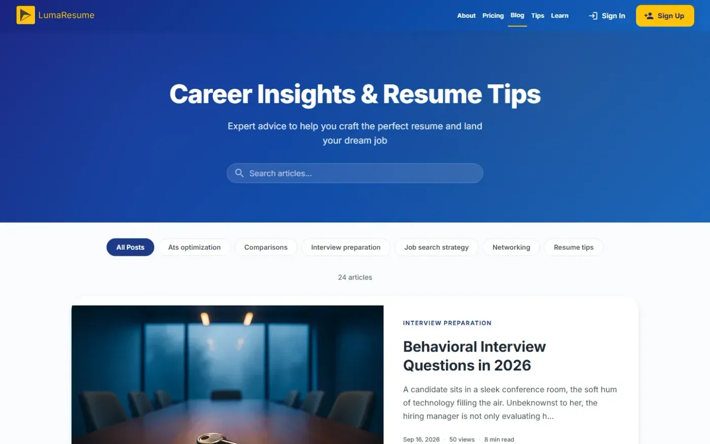 Lumaresume — Blog page
