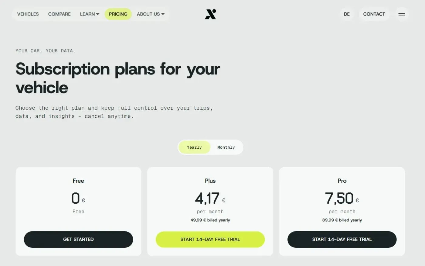 Aximote for iOS — Your car data, finally in your pocket — Pricing page