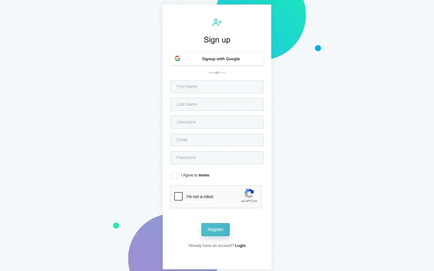 Botowski — Register page