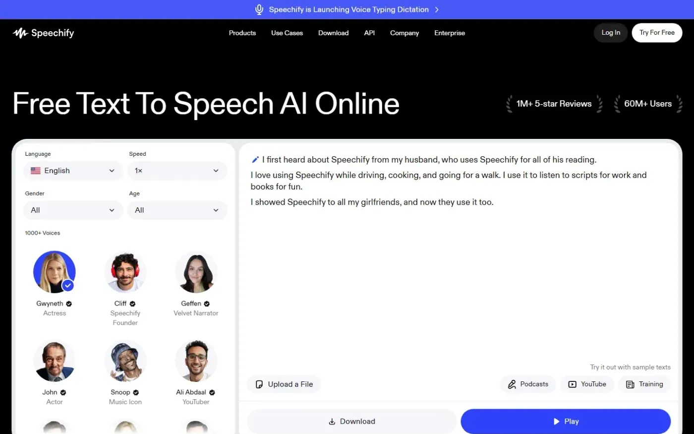 Speechify — Text to speech online page