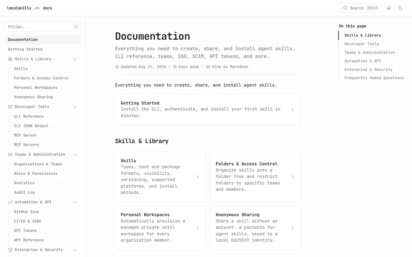 localskills.sh — AI Skill & MCP server management for teams & enterprises — Home page