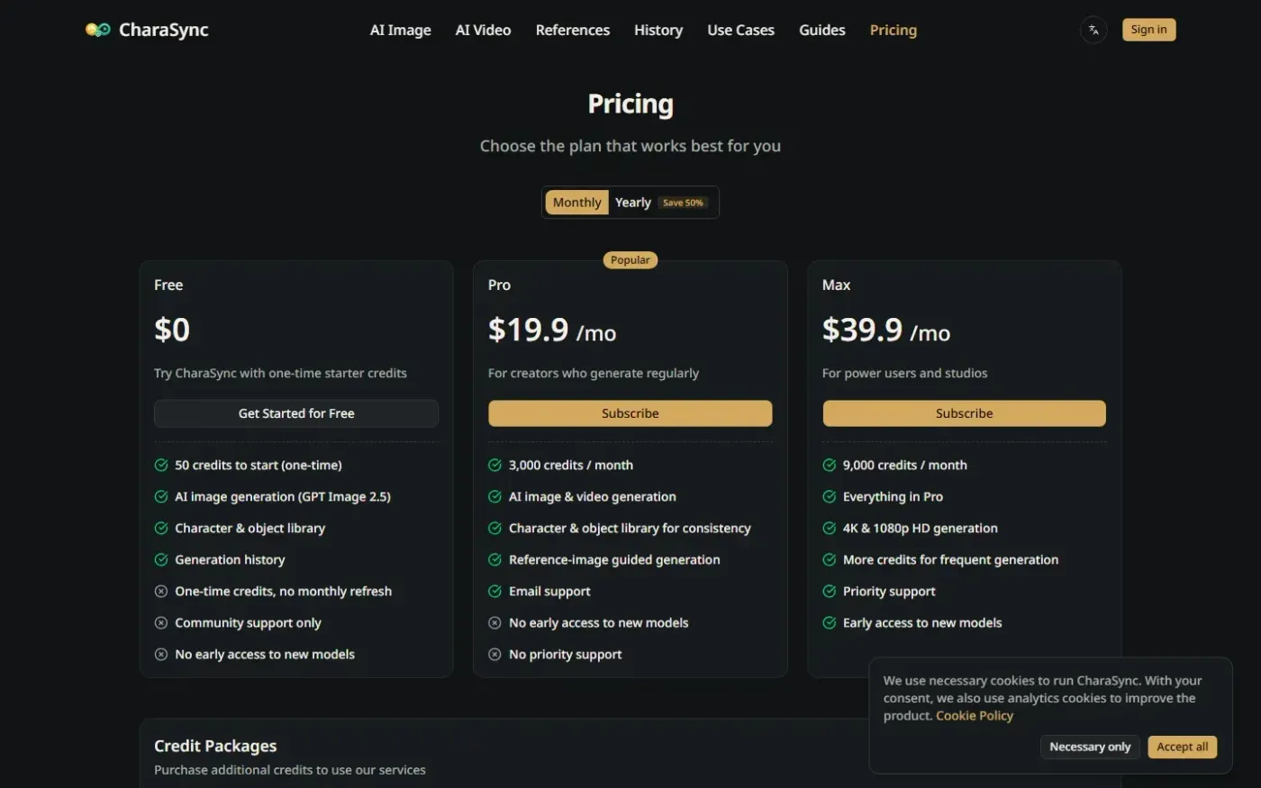 Charasync — Pricing page