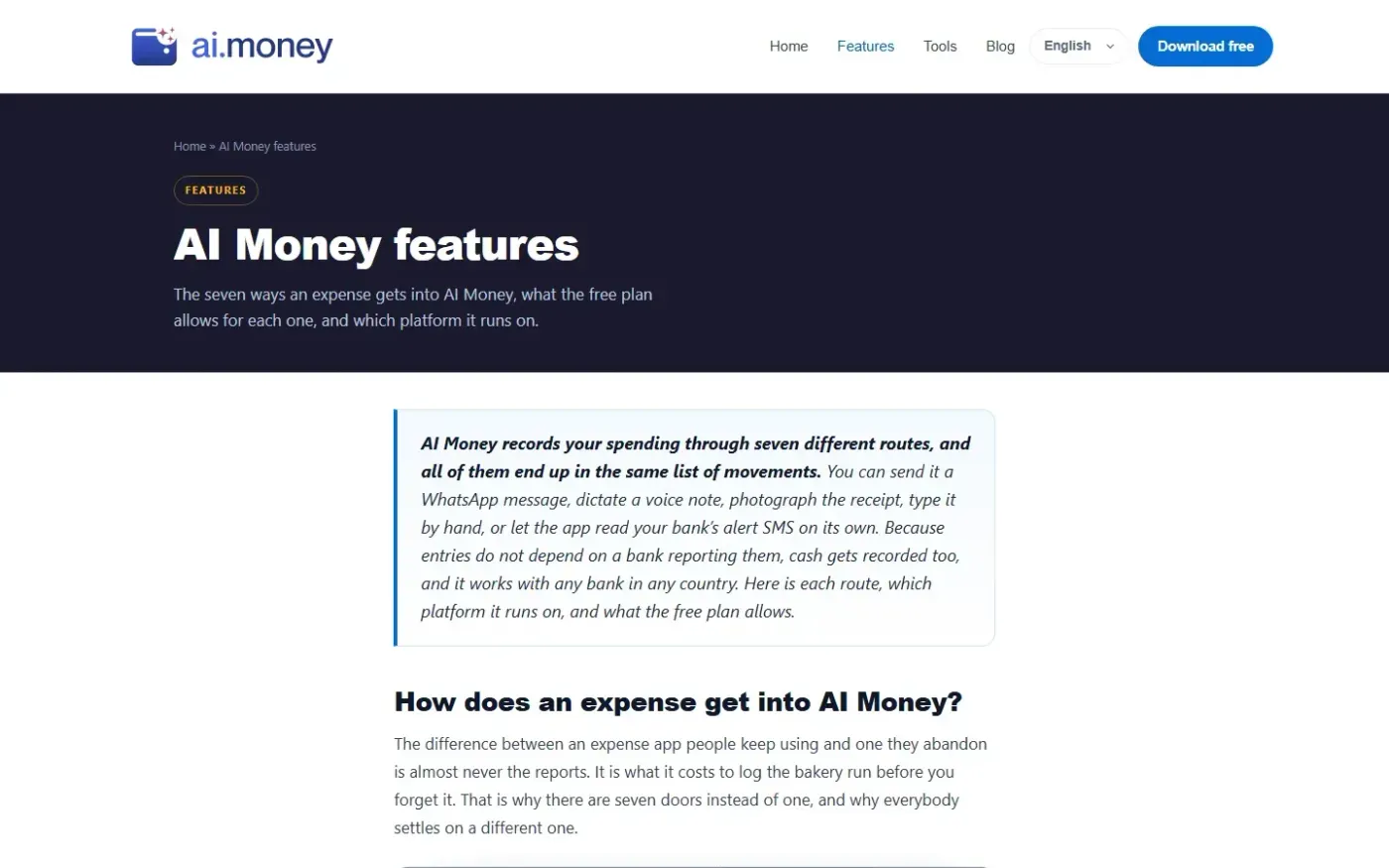 Ai-money — Features page