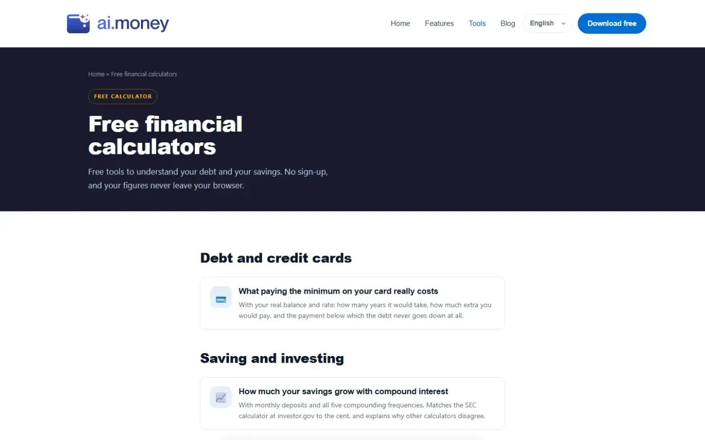 Ai-money — Tools page