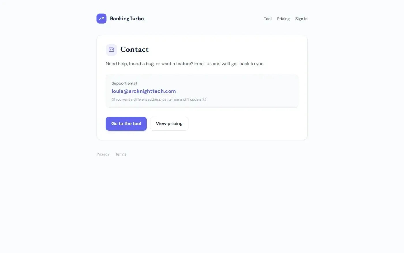 Rankingturbo — Contact page