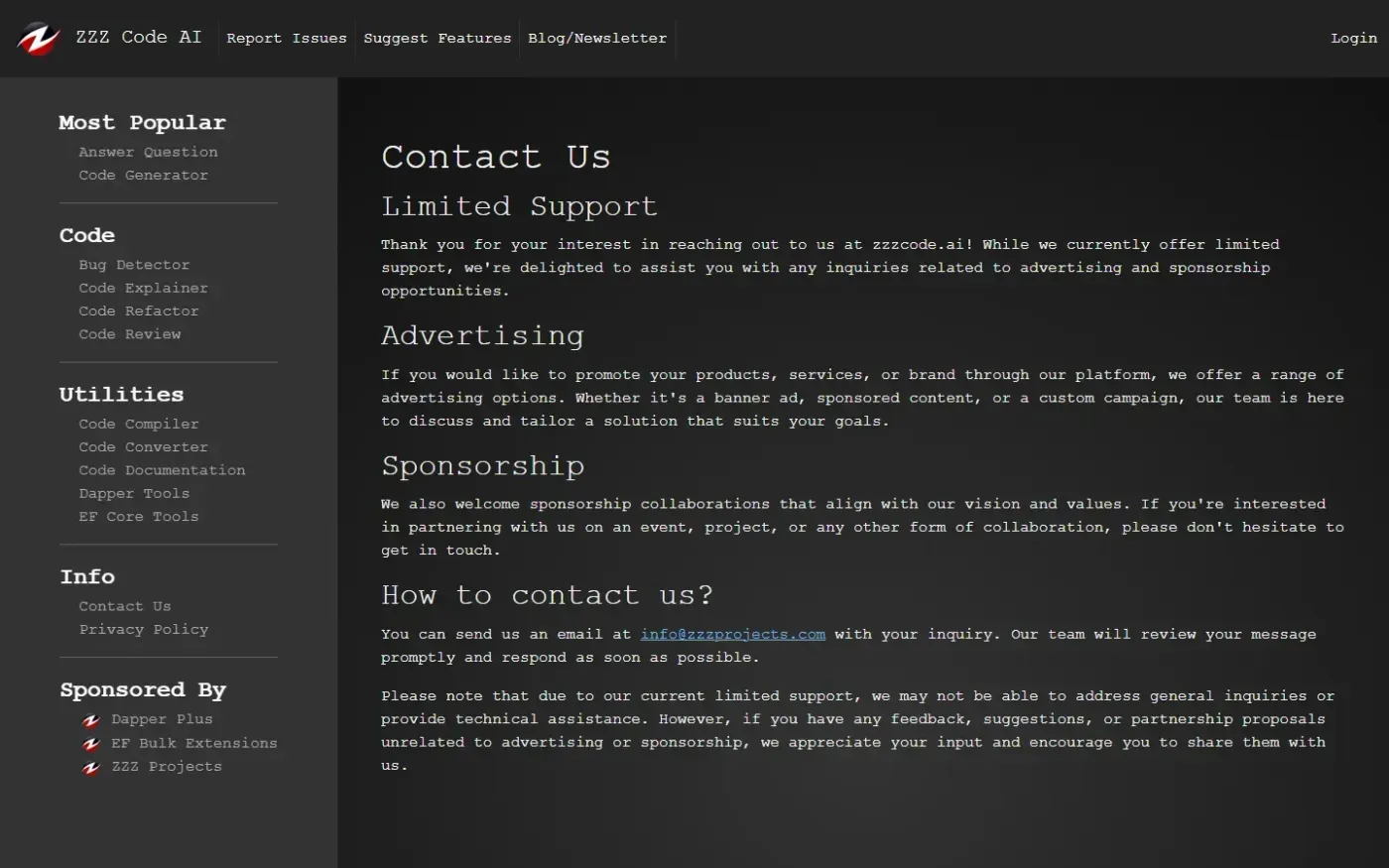 Zzzcode — Contact us page