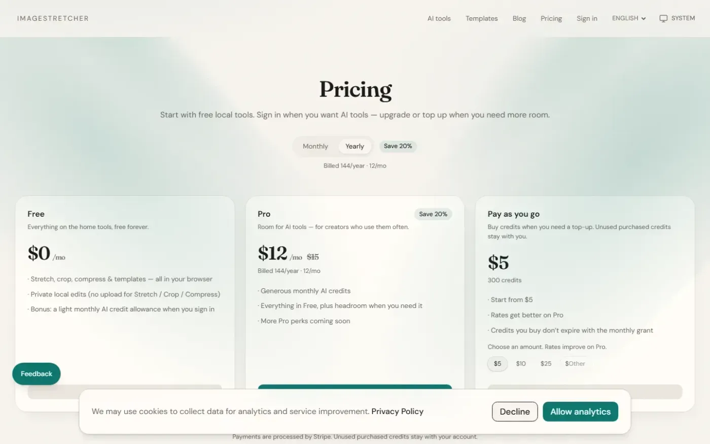 Imagestretcher — Pricing page