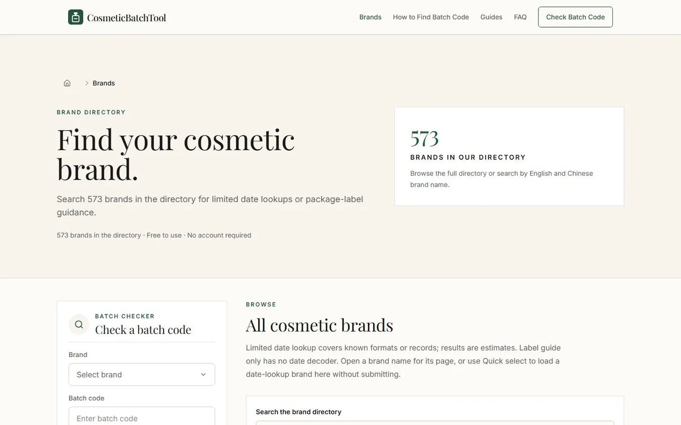 Cosmeticbatchtool — Brands page