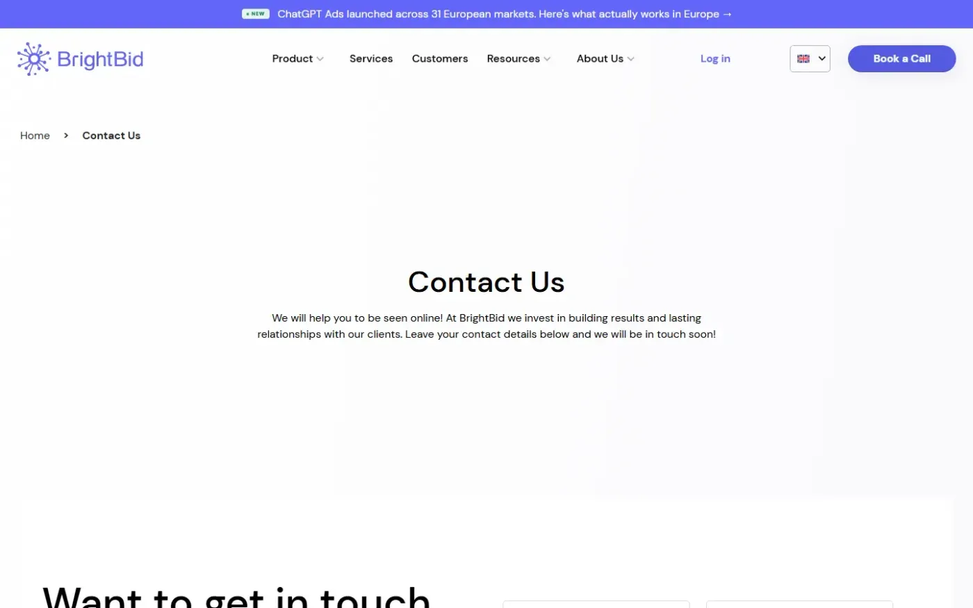 Brightbid — Contact us page