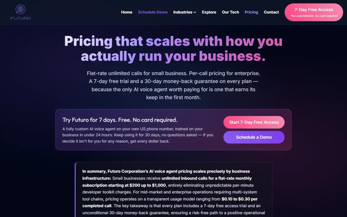Futurocorp — Pricing page