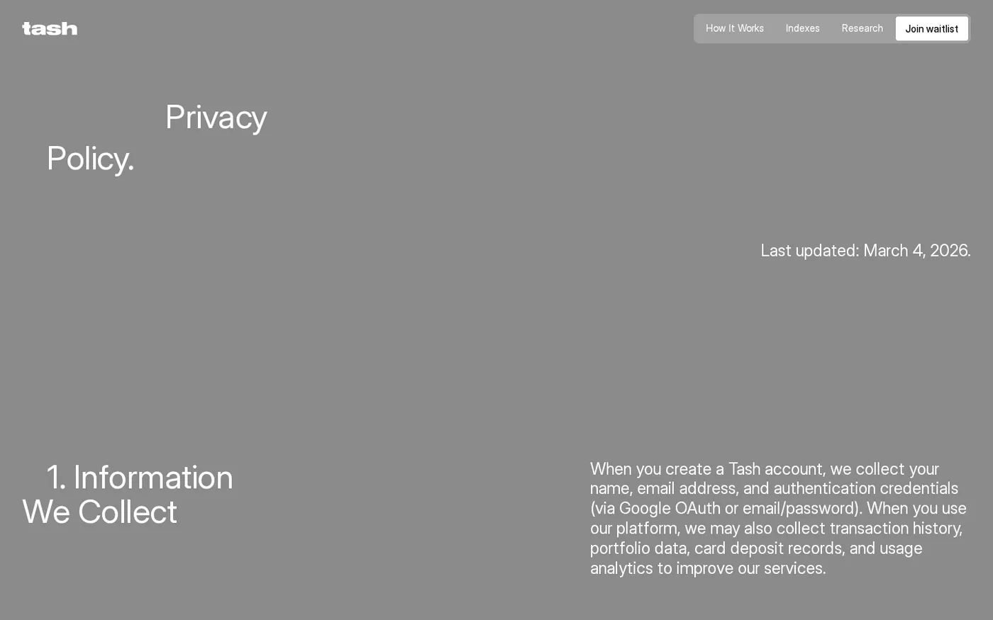 tash — The investment platform for trading cards — Privacy page