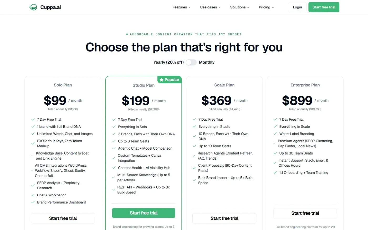 Cuppa — Pricing page
