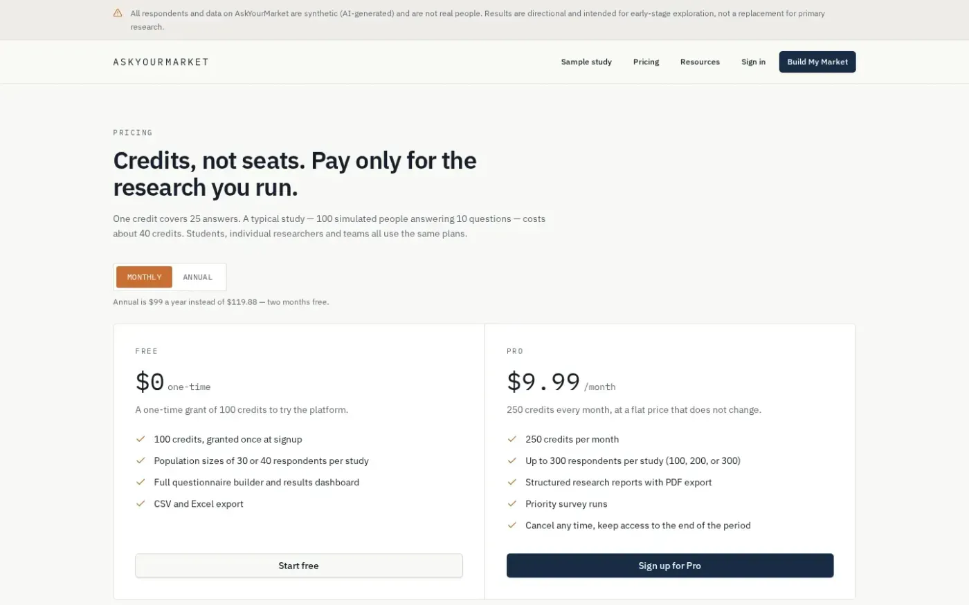 Askyourmarket — Pricing page