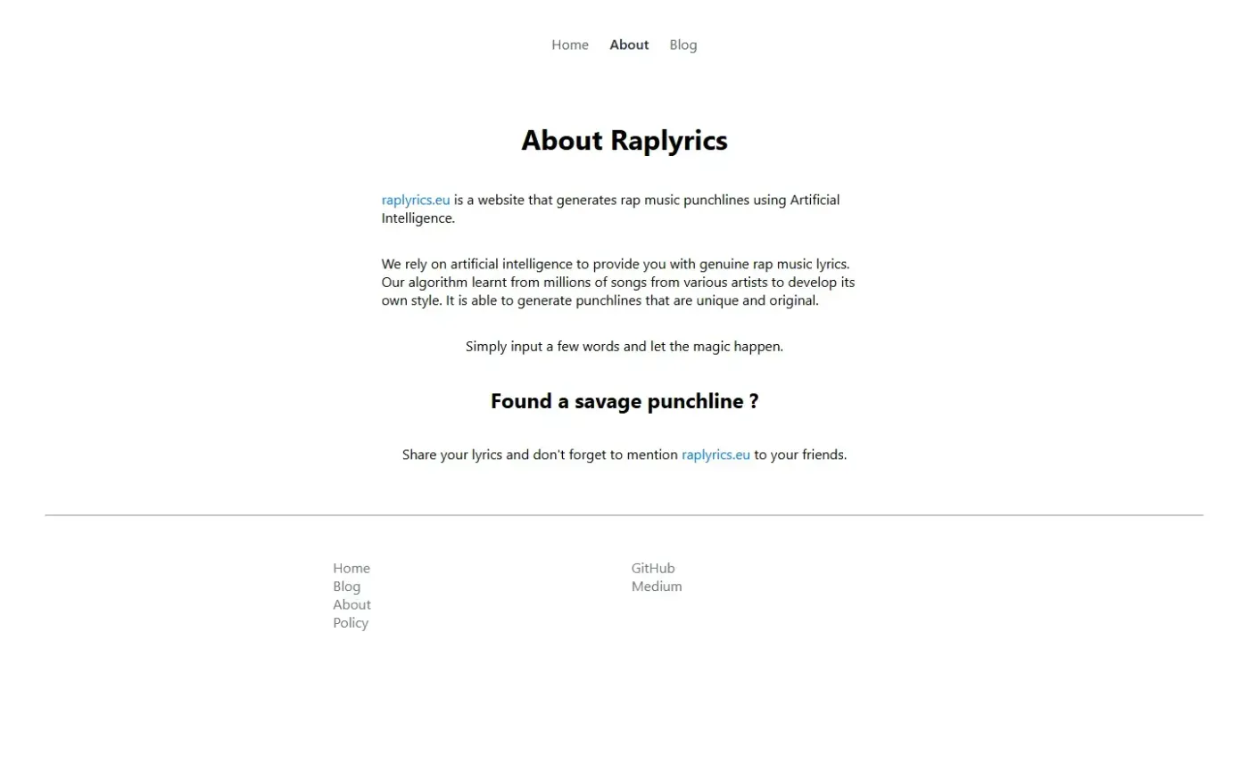 Raplyrics — About page