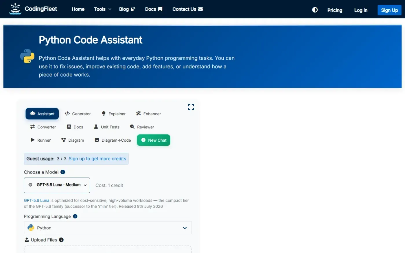 Codingfleet — Code assistant page