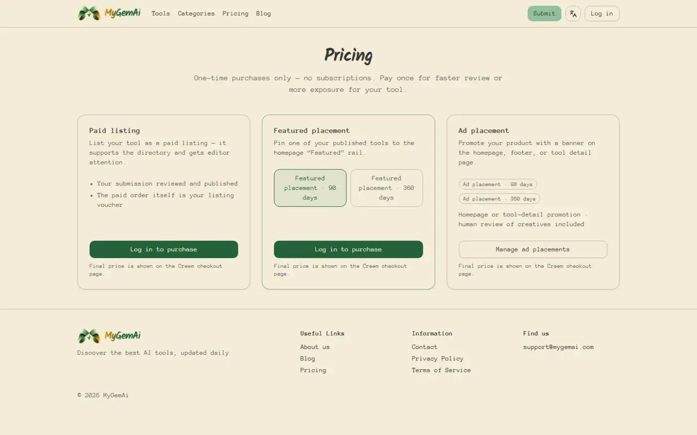 Mygemai — Pricing page
