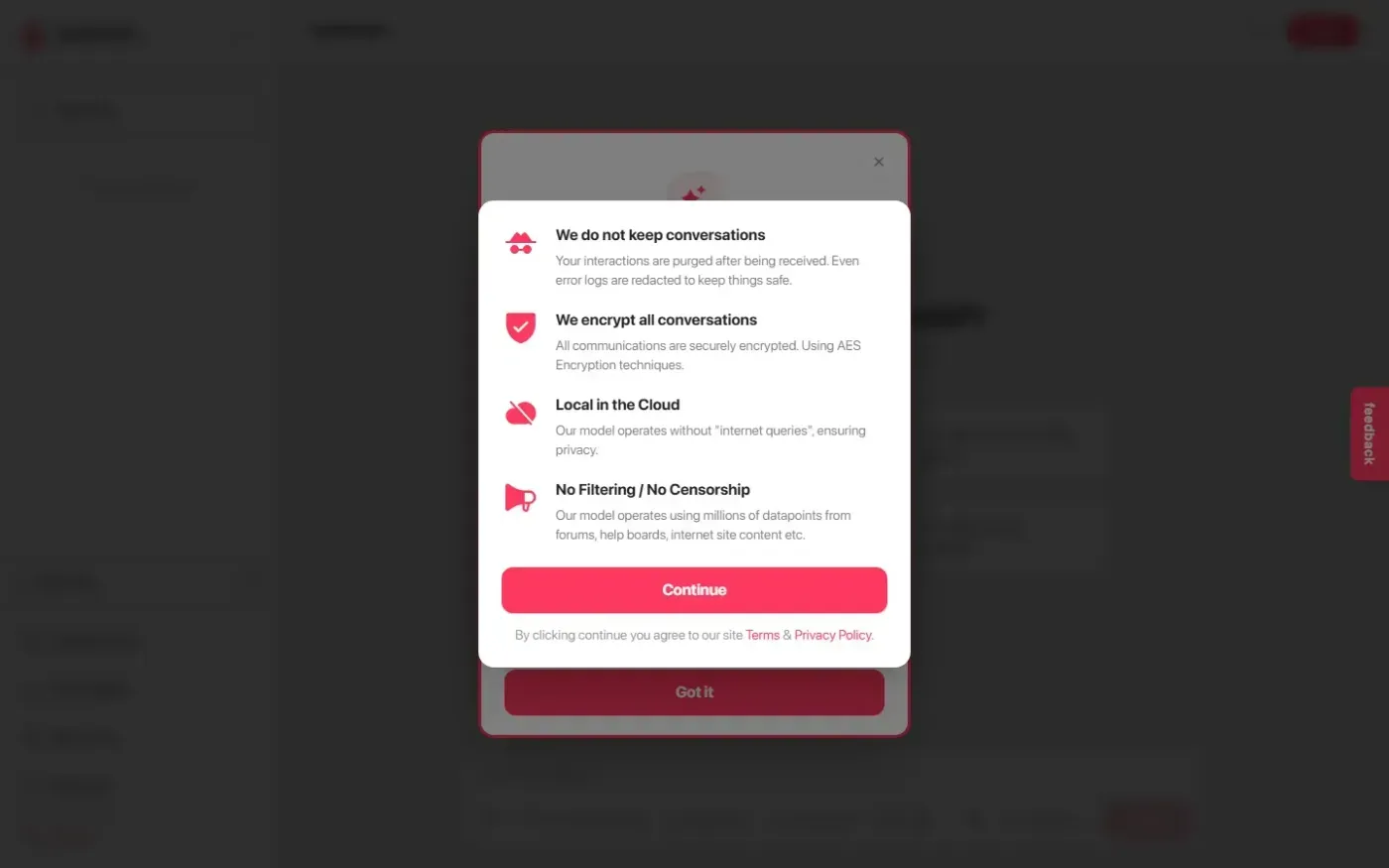 Nofiltergpt — Chat page