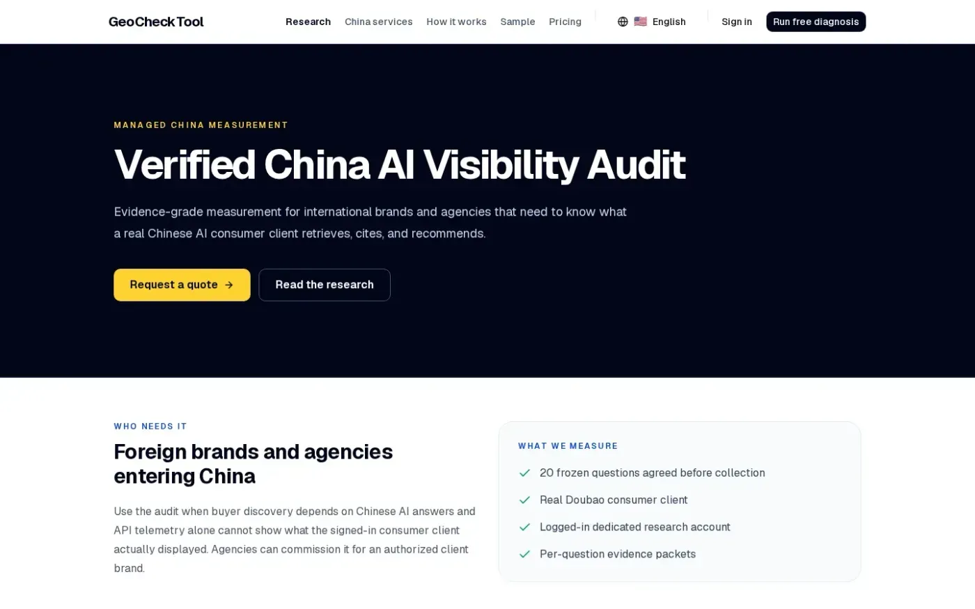 GeoCheckTool — Diagnose how AI search sees and cites your brand — Services page