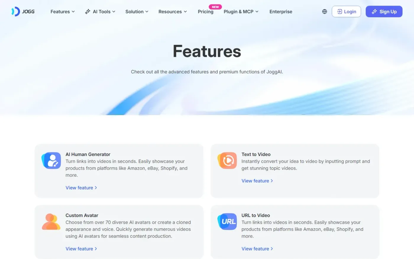 Jogg — Features page