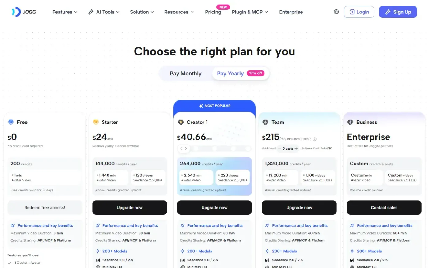Jogg — Pricing page