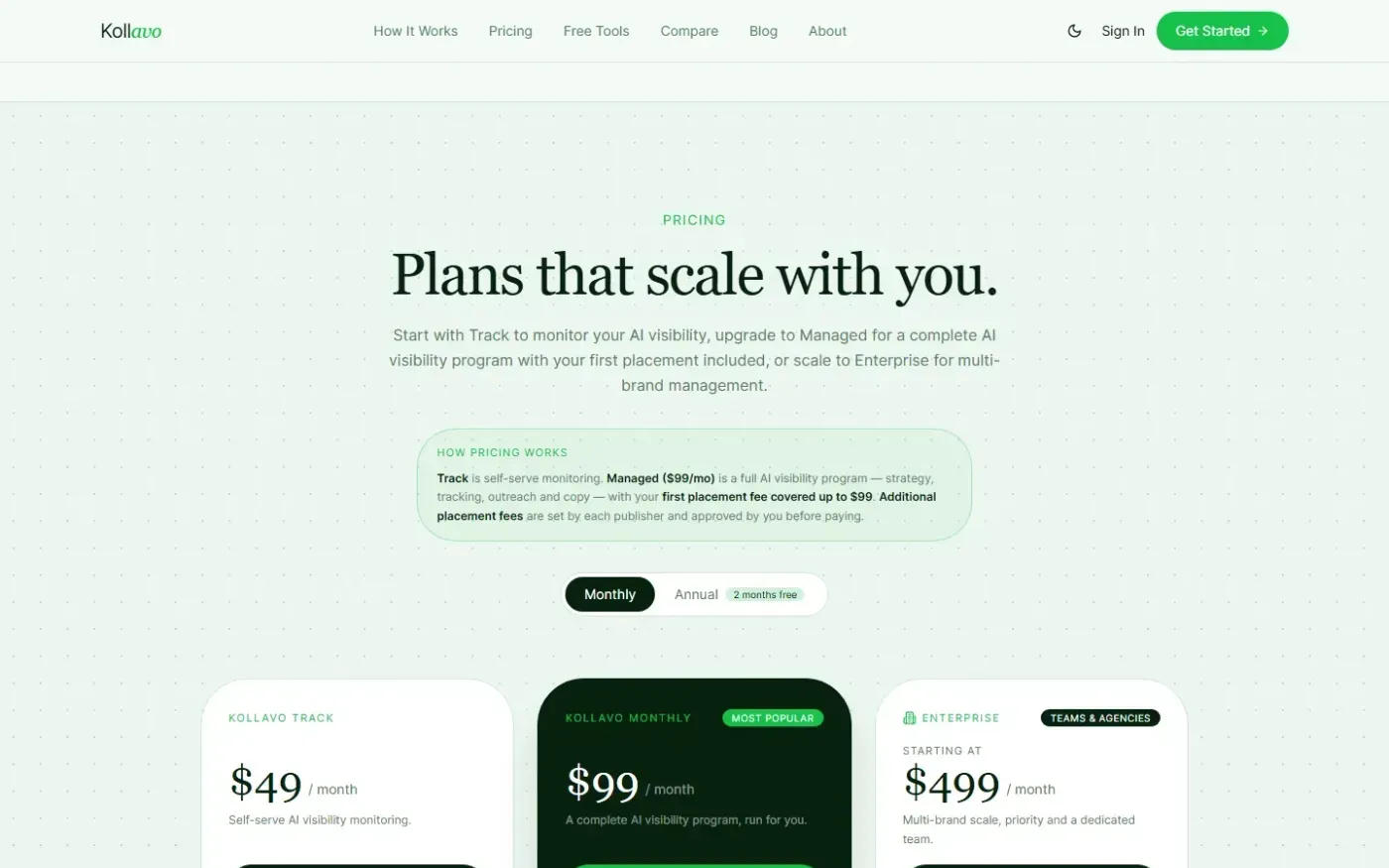 Kollavo — Pricing page