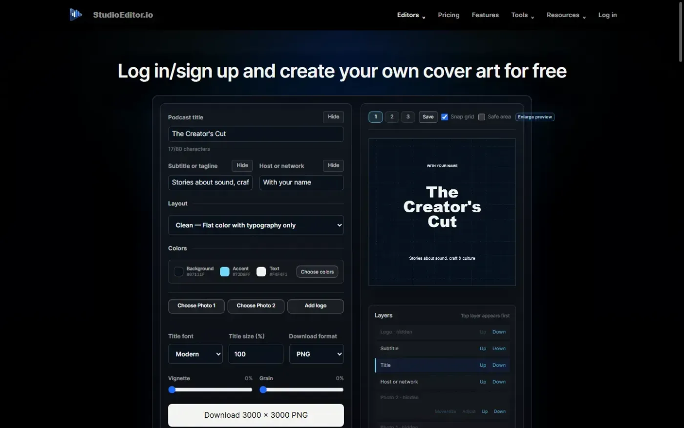 Studioeditor — Tools page