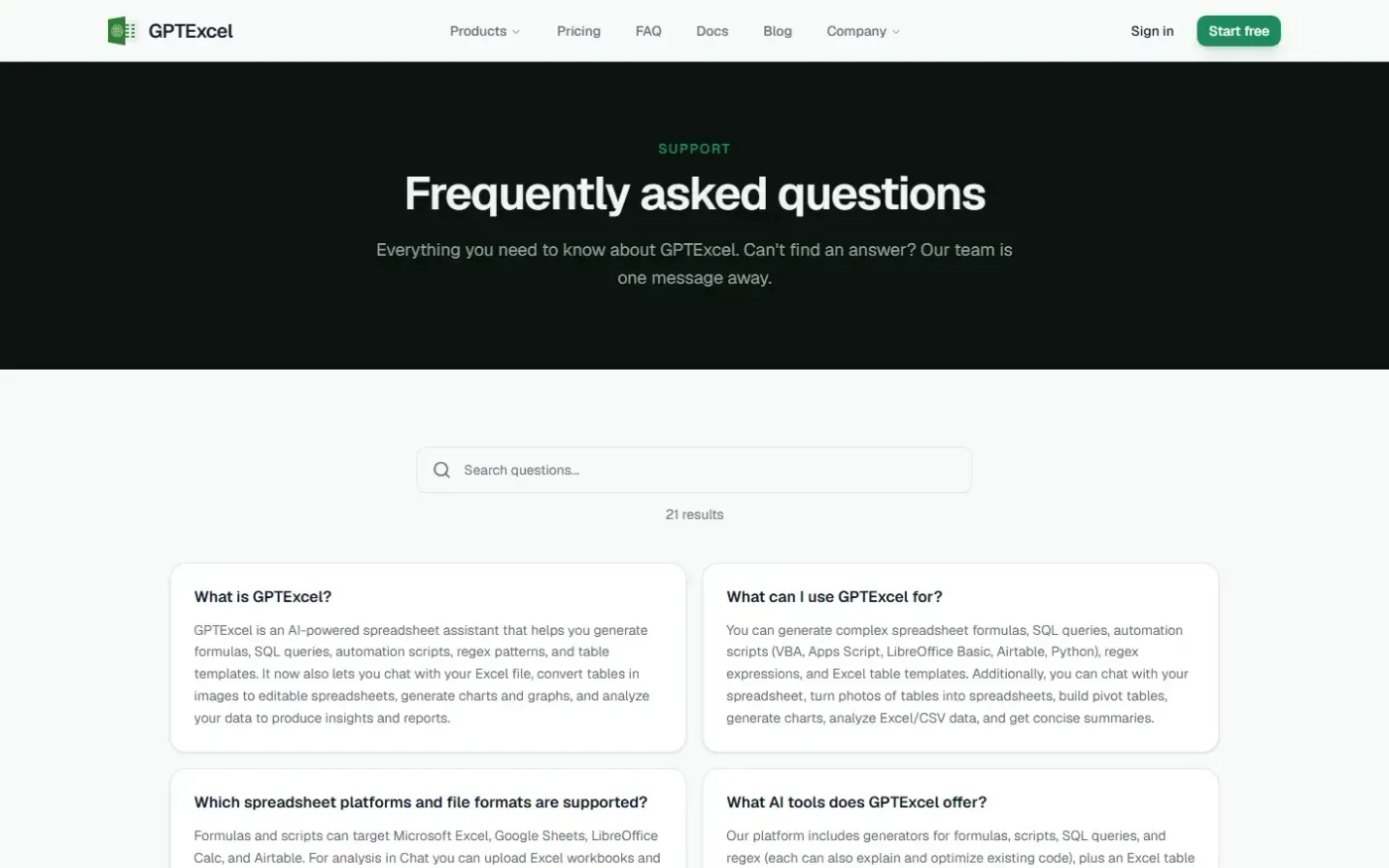 Gptexcel — Faq page