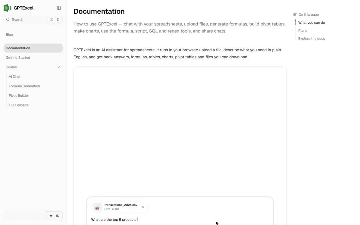 Gptexcel — Docs page