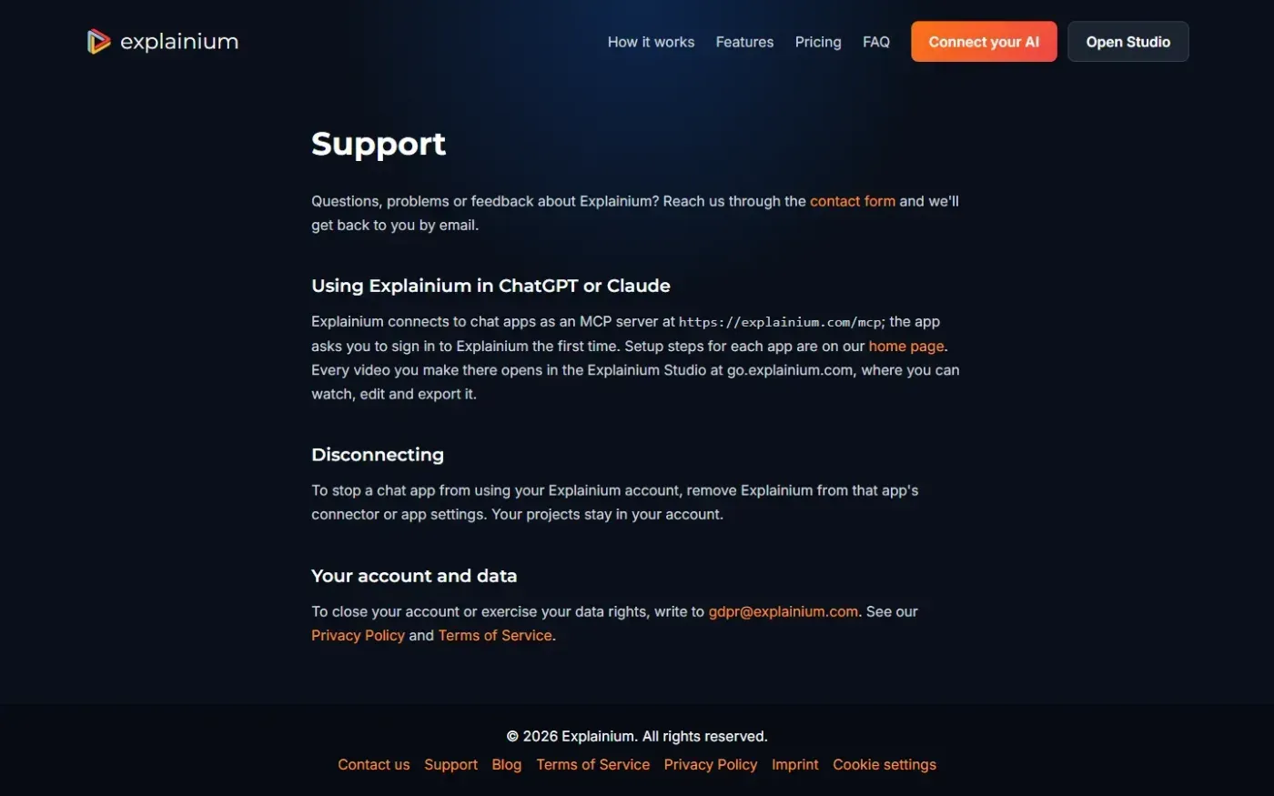 Explainium — Support page