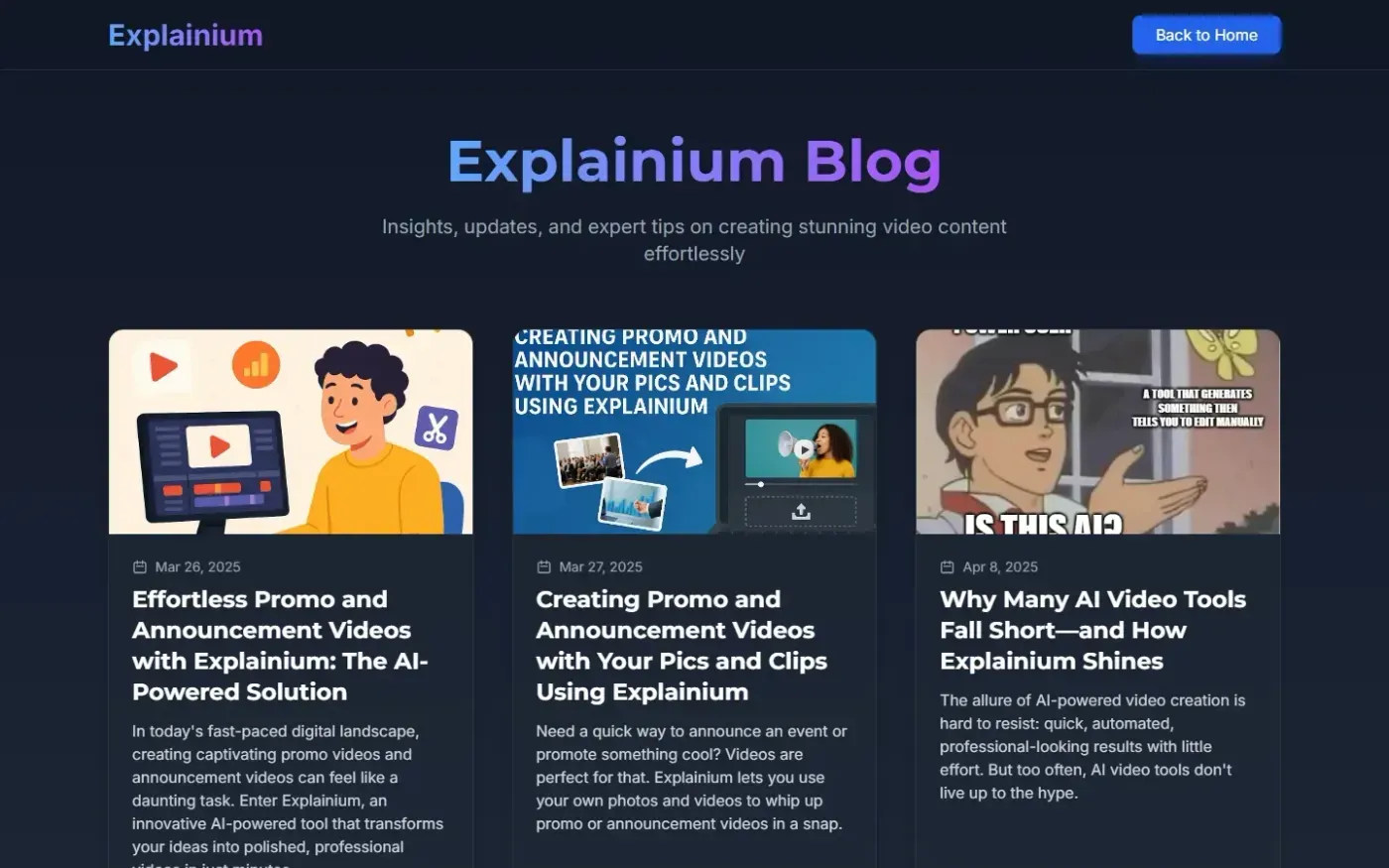 Explainium — Blog page