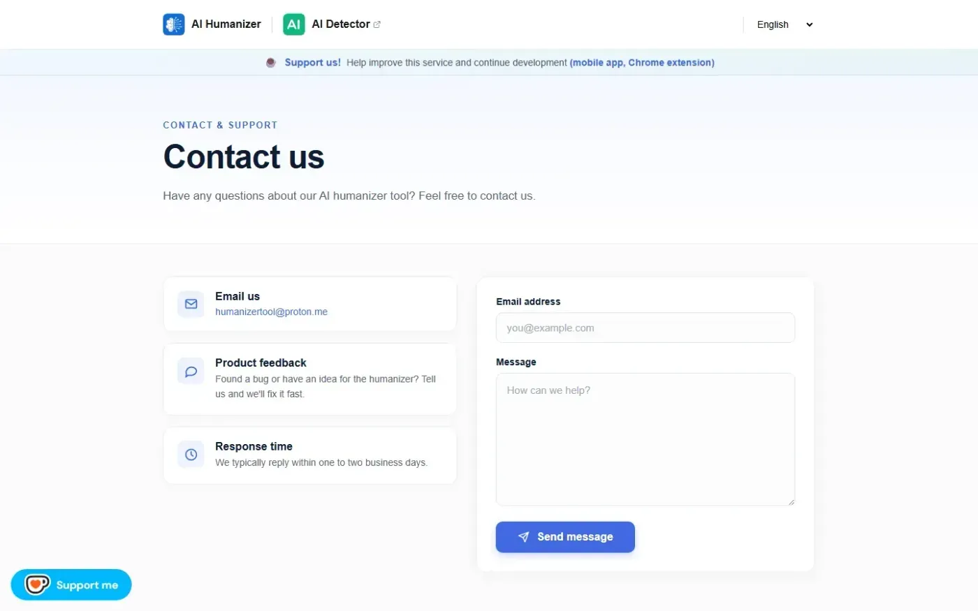 Humanizertool — Contacts page
