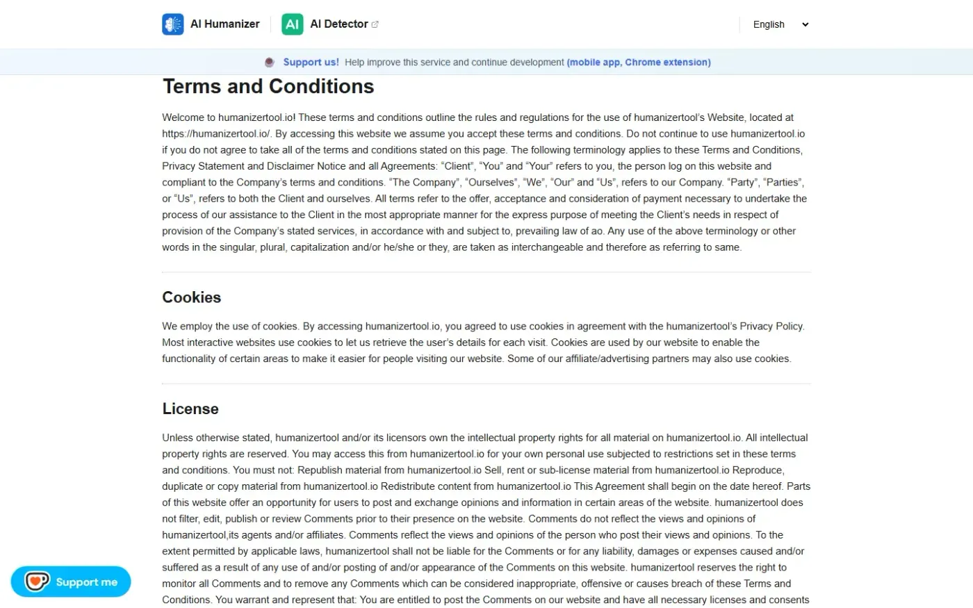 Humanizertool — Terms page