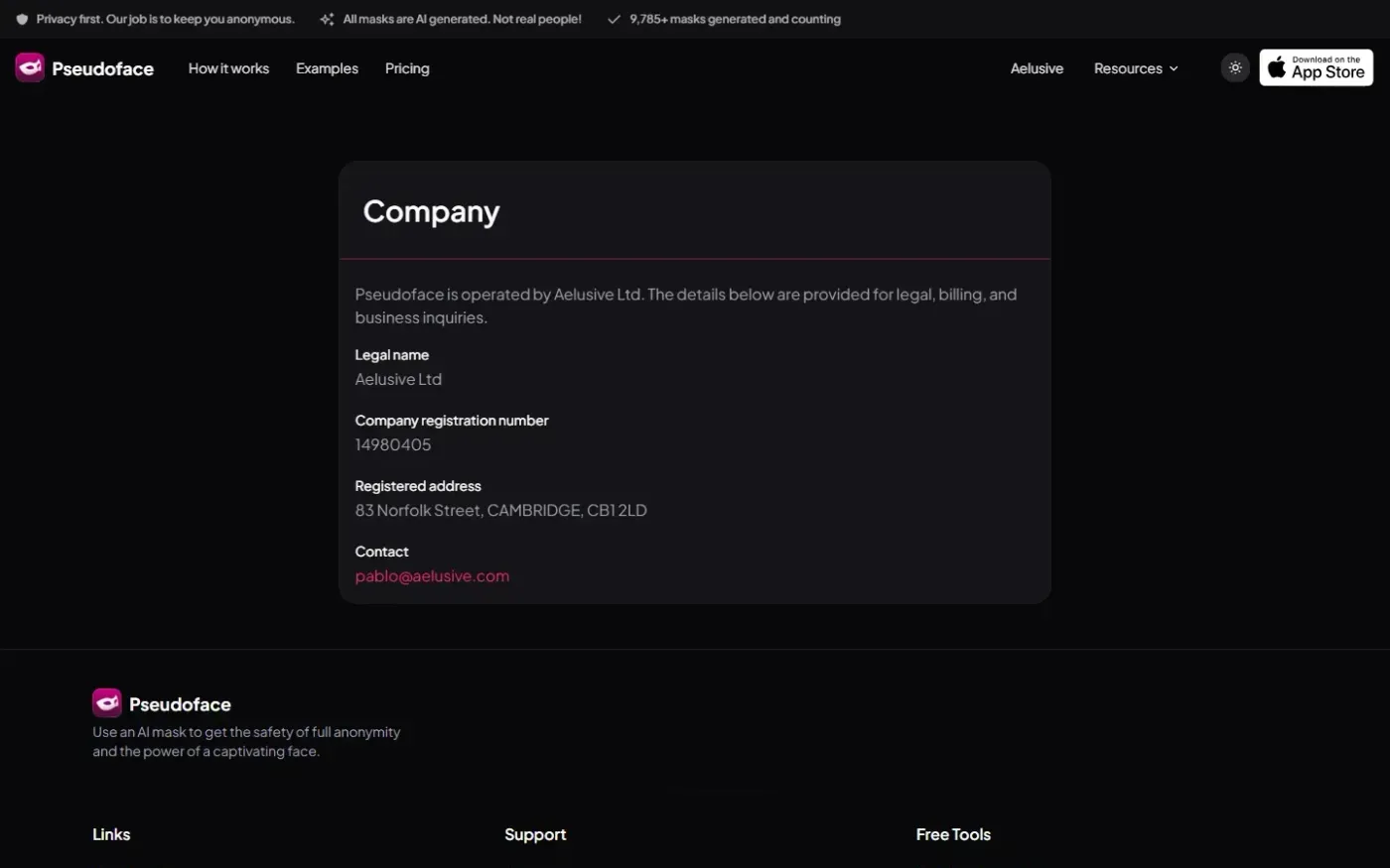 Pseudoface — Company page