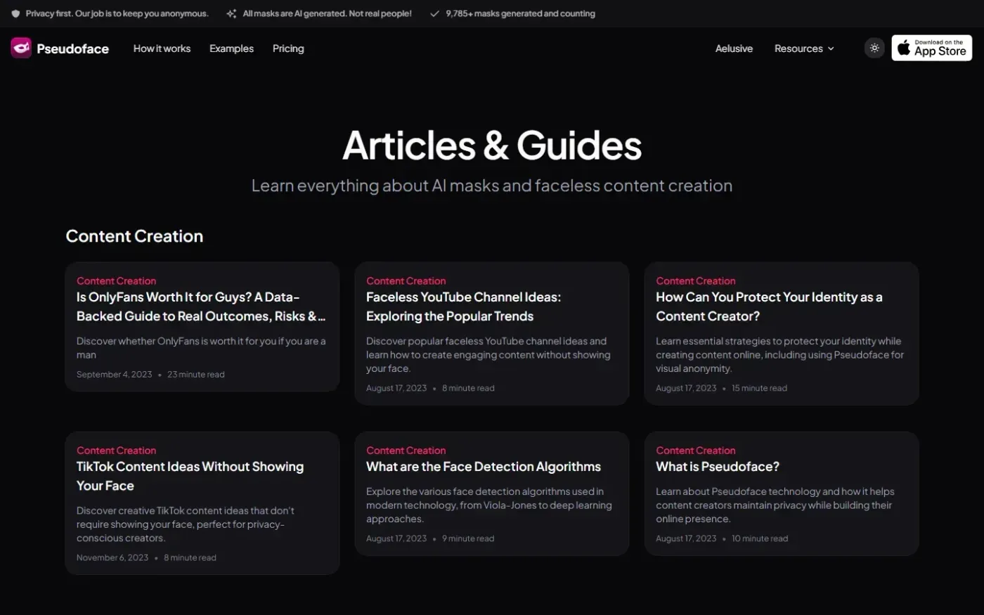 Pseudoface — Articles page