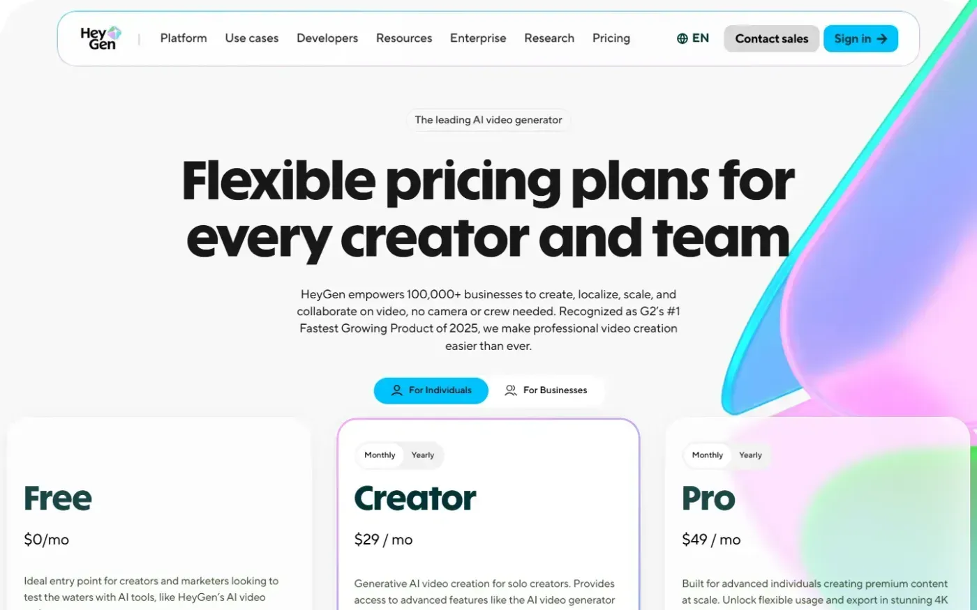 Heygen — Pricing page