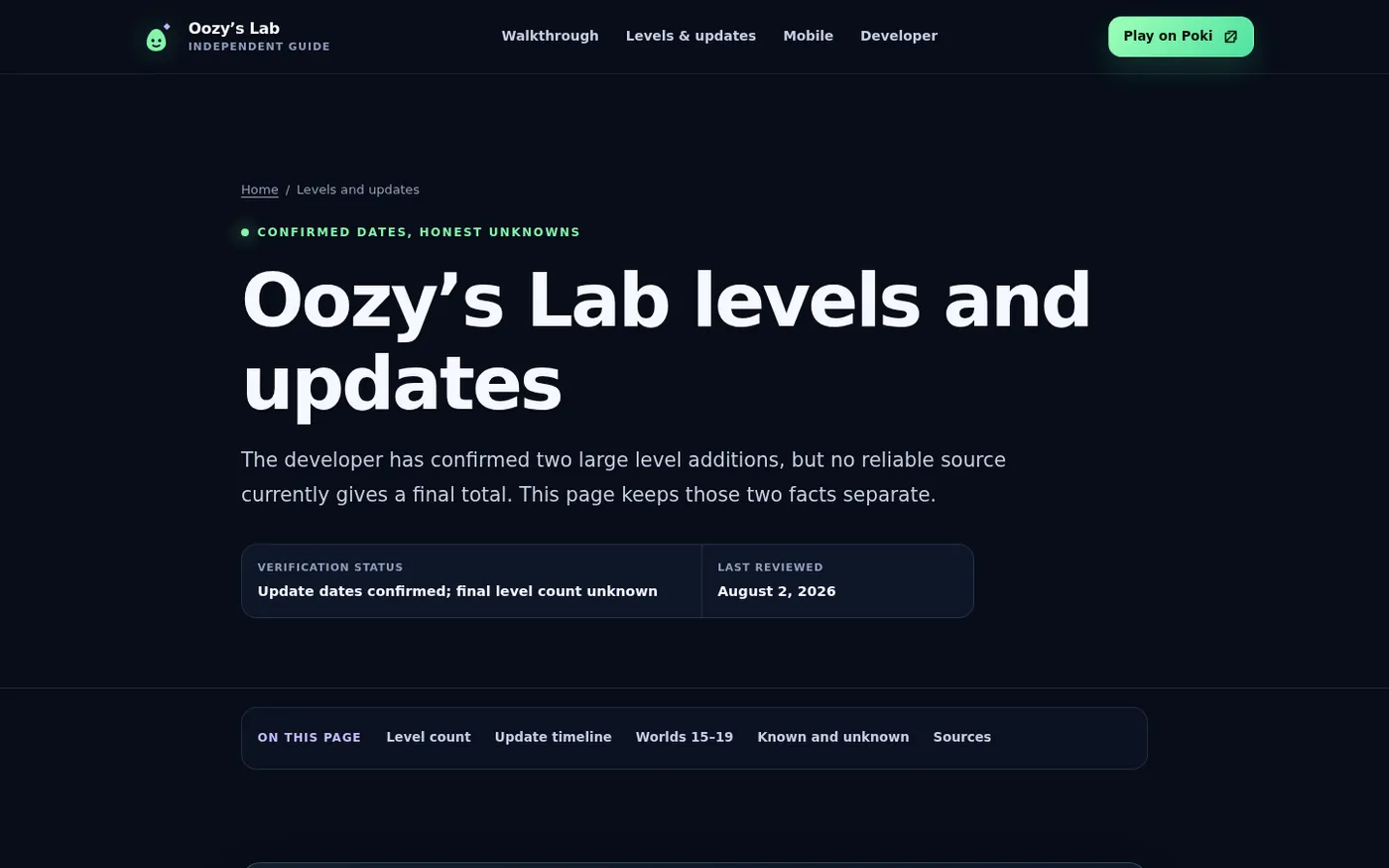 Oozyslabgame — Levels and updates page
