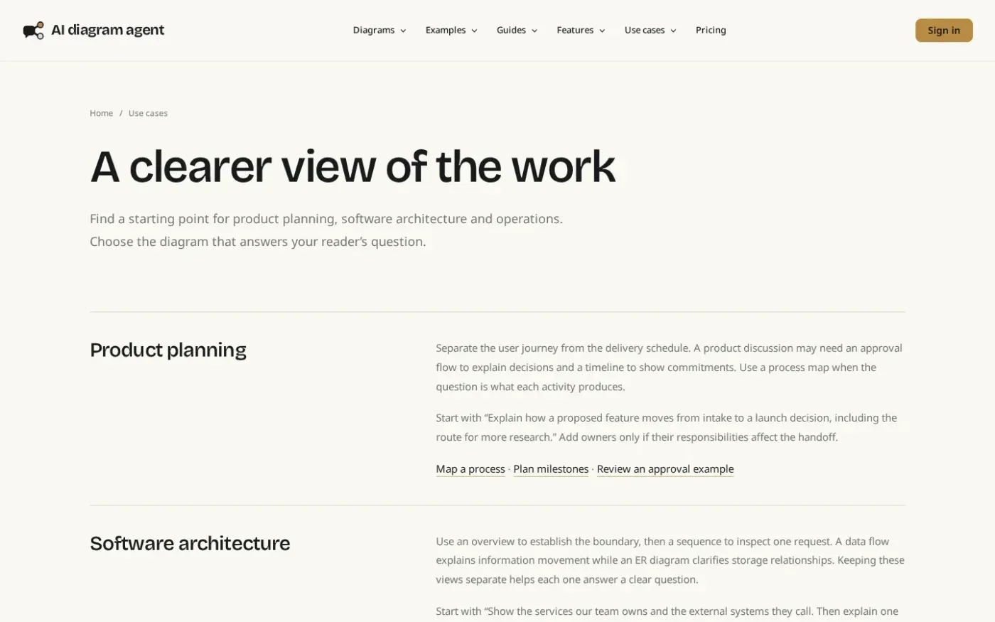 Aidiagramagent — Use cases page