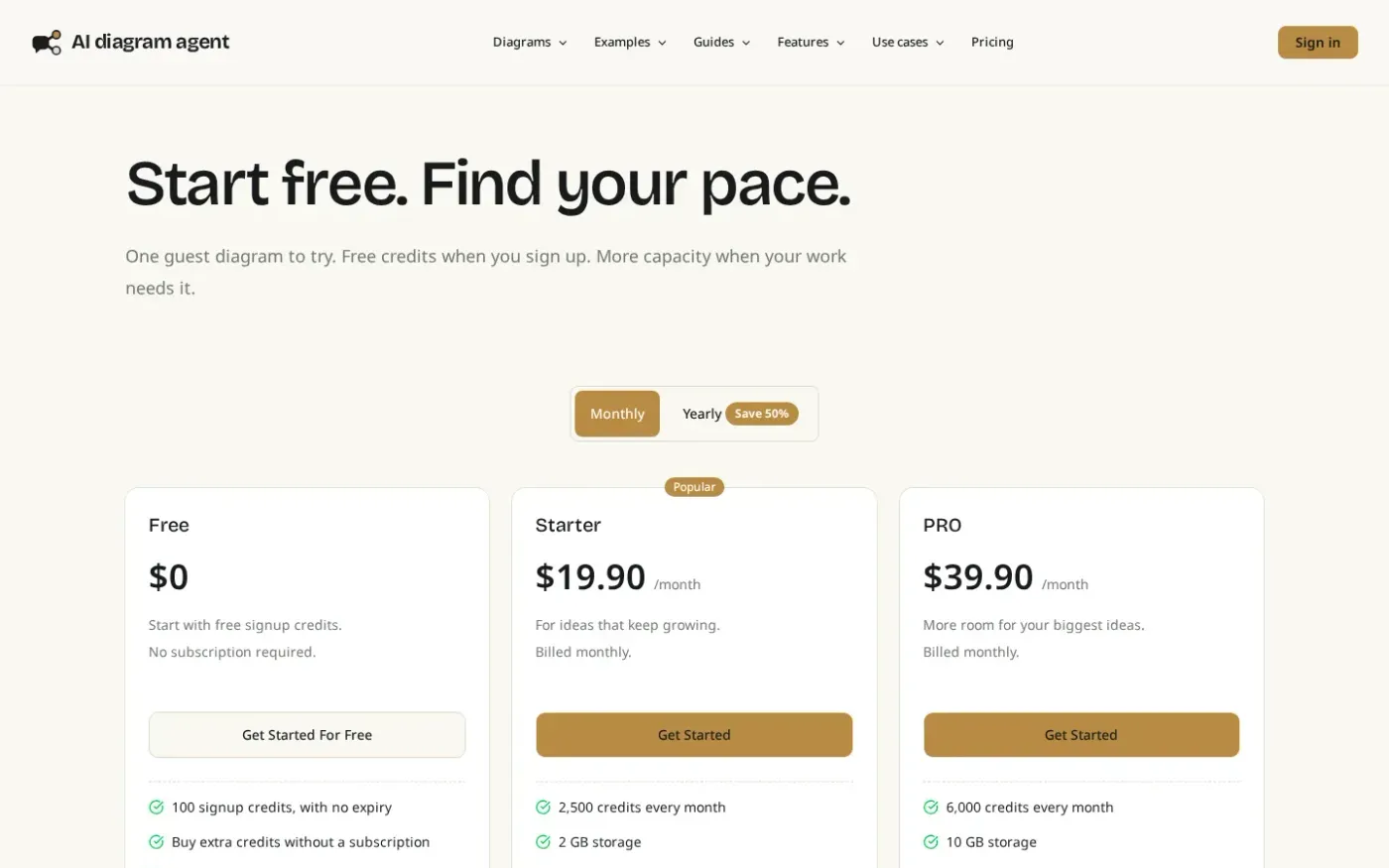 Aidiagramagent — Pricing page